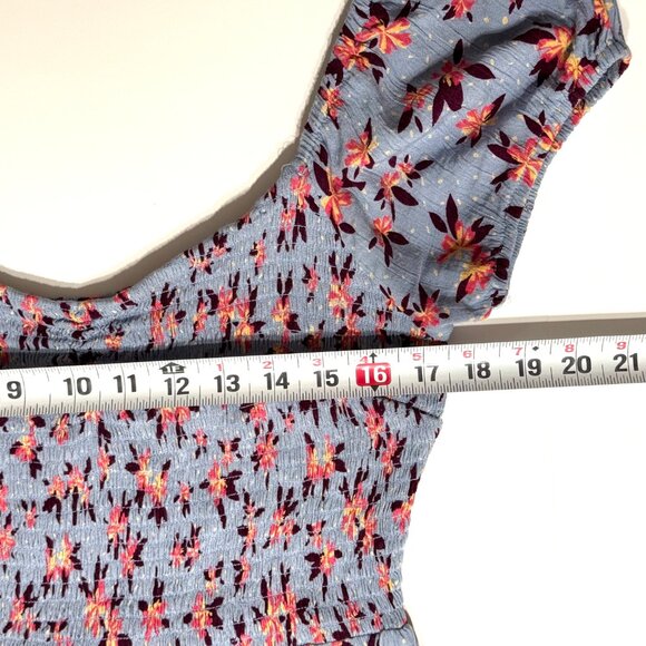 Angie Smocked Tiered Floral Dress Periwinkle Blue Ruffle Boho Tropical Festival - Picture 11 of 12